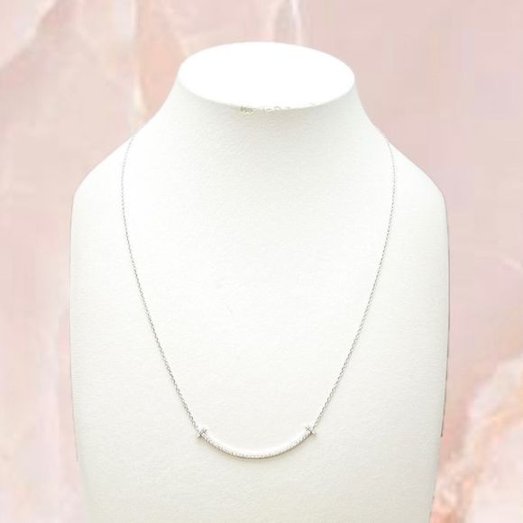 Polar Tiffany & Co T-smile Diamond White Gold Necklace Approx 39cm (1535in) U - Picture 2 of 8